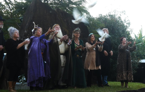 Group releasing doves
